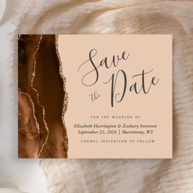 Budget Mocha Brown Agate Tan Wedding Save the Date (Skapare uppladdad)