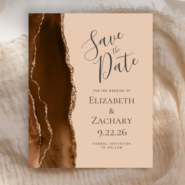 Budget Mocha Brown Gold Agate Tan Save the Date (Skapare uppladdad)