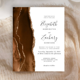 Budget Mocha Brown Guld Agate bröllopsinbjudan