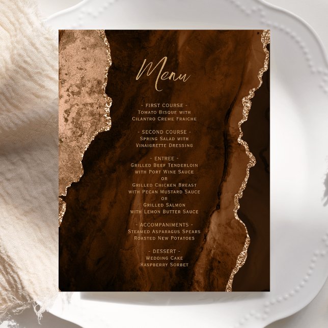 Budget Mocha Brun Guld Agat Bröllopsmeny (Skapare uppladdad)