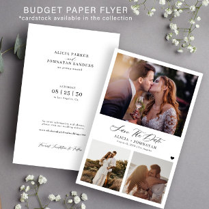 Budget modern 3 foto bröllop spara datumet flygblad