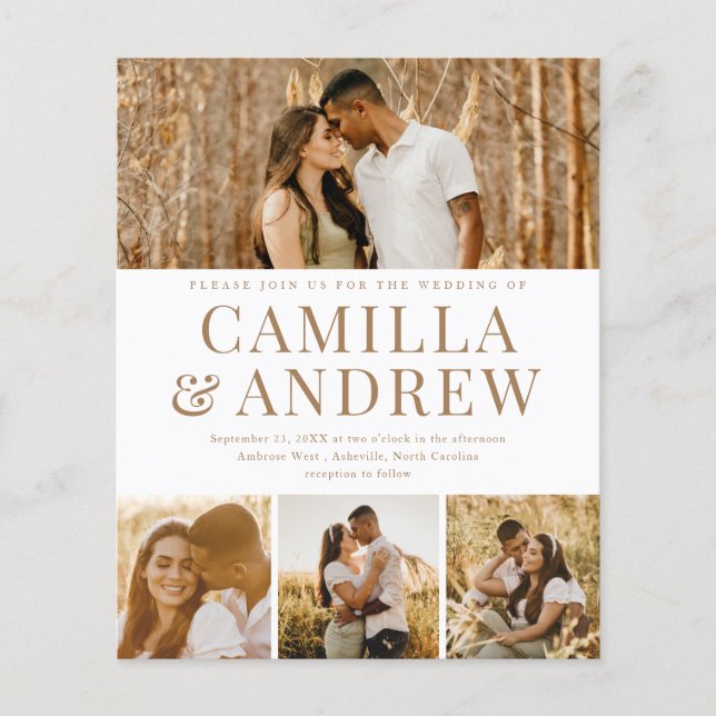 Budget Modern 4-fotoinbjudan till Elegant bröllop (Framsida)