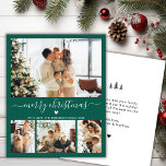 Budget Modern 4 Photo Collage Grönt - julkort<br><div class="desc">Budgeterad Elegant Modern Heart Script 4 Photo Collage God jul Script Grönt Helgdag Thin Card. Obs! Lägre än vykort! Den här festliga, minsta fyra (4) fotokortmallen har en söt fotokollage, ett litet Dodle-hjärta och säger God jul! Texten "God jul" hälsning är skriven i ett vackert, handskrivet typsnitt för svan i...</div>