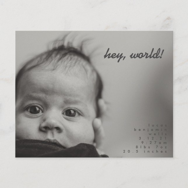Budget Modern Baby Photo Birth-meddelande (Framsida)