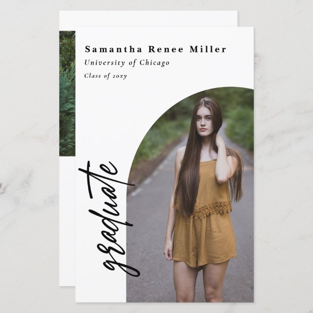 Budget Modern Båge 2 Foto Examen Inbjudan (Fram/baksida)