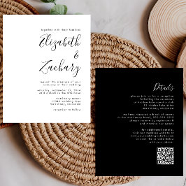 Budget Modern Black and White QR Code Bröllop