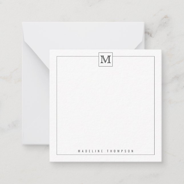 BUDGET Modern Black Initial Monogram Square gräns Anteckningskort (Framsida)