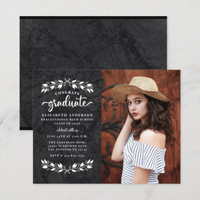 Budget Modern Black White Photo Studentfest Meddelande (Fram/baksida)