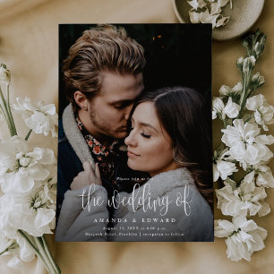 Budget Modern Calligraphy Photo QR Code Bröllop Inbjudningar