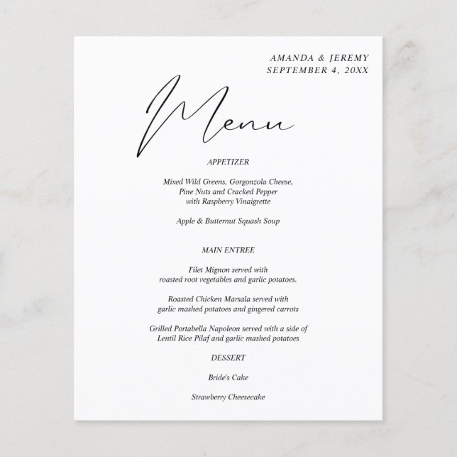 Budget Modern Chic Black & White Menu Namn Flygblad (Framsidan)