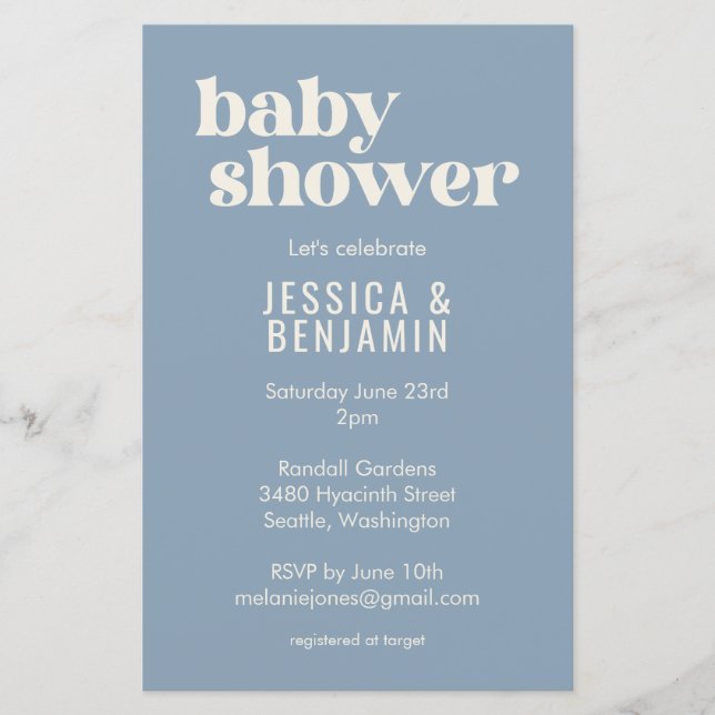 Budget Modern Cute Dusty Blue Baby Shower Inbjudan (Framsida)