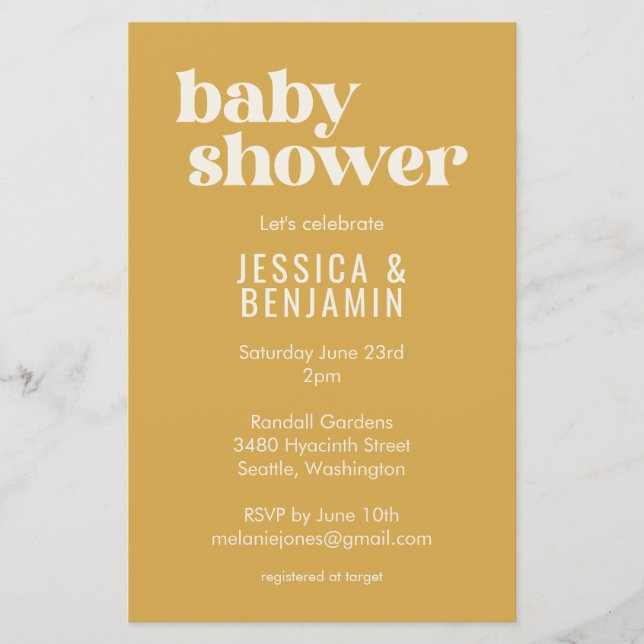 Budget Modern Cute Dusty Gult Baby Shower Inbjudan (Framsida)