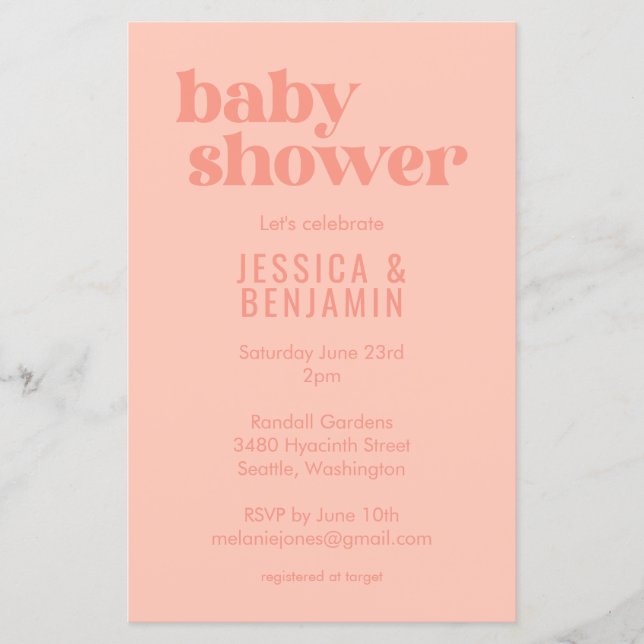Budget Modern Cute Dusty Peach Baby Shower Inbjuda (Framsida)