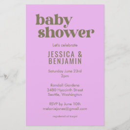 Budget Modern Cute Lila Grönt Baby Shower Inbjudan