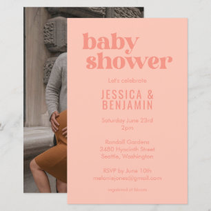 Budget Modern Cute Peach Baby Shower Photo Inbjuda