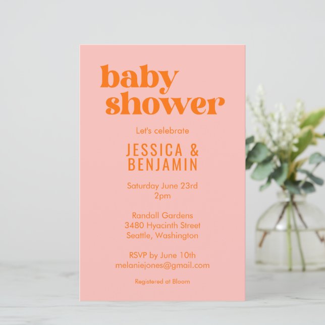Budget Modern Cute Pink Orange Baby Shower Invite (Stående Fram)