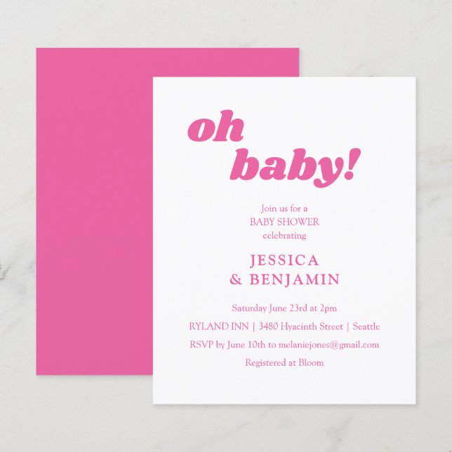 Budget Modern Cute Rosa Baby Shower-inbjudan (Fram/baksida)