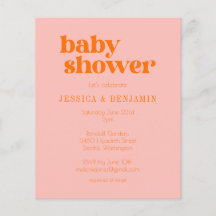 Budget Modern Cute Rosa Orange Baby Shower Inbjuda