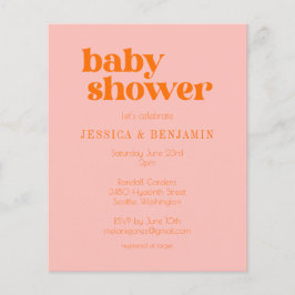 Budget Modern Cute Rosa Orange Baby Shower Inbjuda