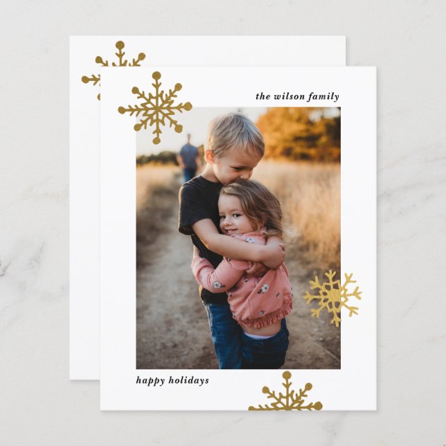 Budget Modern Cute Snowflake Photo Helgdag Card (Fram/baksida)