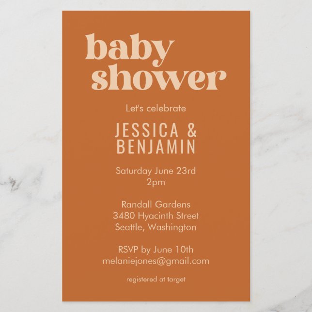 Budget Modern Cute Terracotta Baby Shower Inbjudan (Framsida)