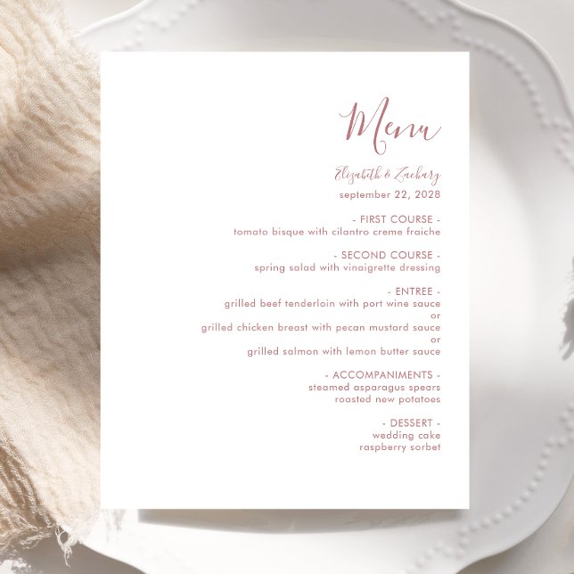 Budget Modern Dammig Rosa Bröllopsmeny (Skapare uppladdad)