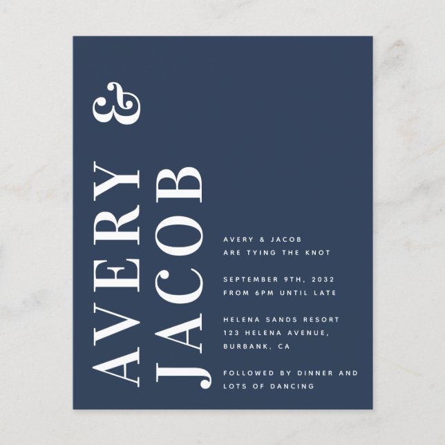 Budget Modern djärv bröllopsinbjudan (Framsida)