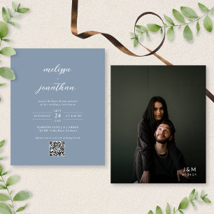 BUDGET Modern Dusty Blue Photo QR Code Bröllop