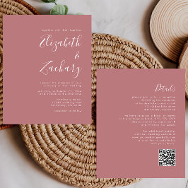 Budget Modern Dusty Ro QR Code Wedding bjudande in