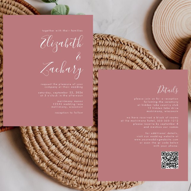 Budget Modern Dusty Ro QR Code Wedding bjudande in (Skapare uppladdad)