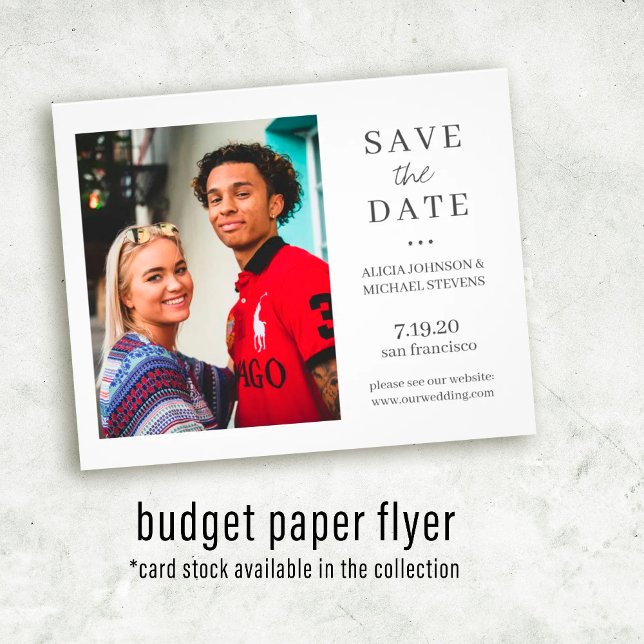 Budget modern enkel fotobok bröllop spara datum flygblad (Skapare uppladdad)