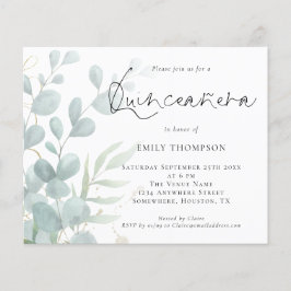 Budget Modern eukalyptus Quinceañera-inbjudan