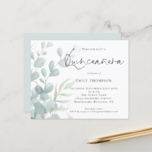 Budget Modern eukalyptus Quinceañera-inbjudan