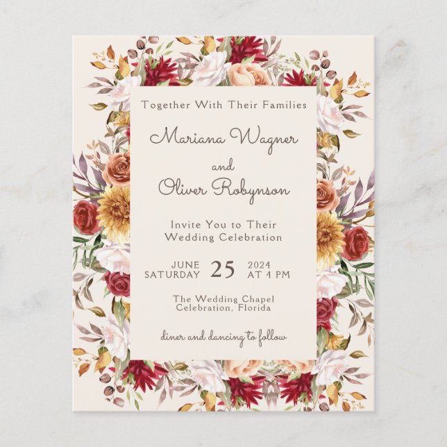 Budget Modern Fall Blommigt Elfenbenskusten Bröllo (Framsida)