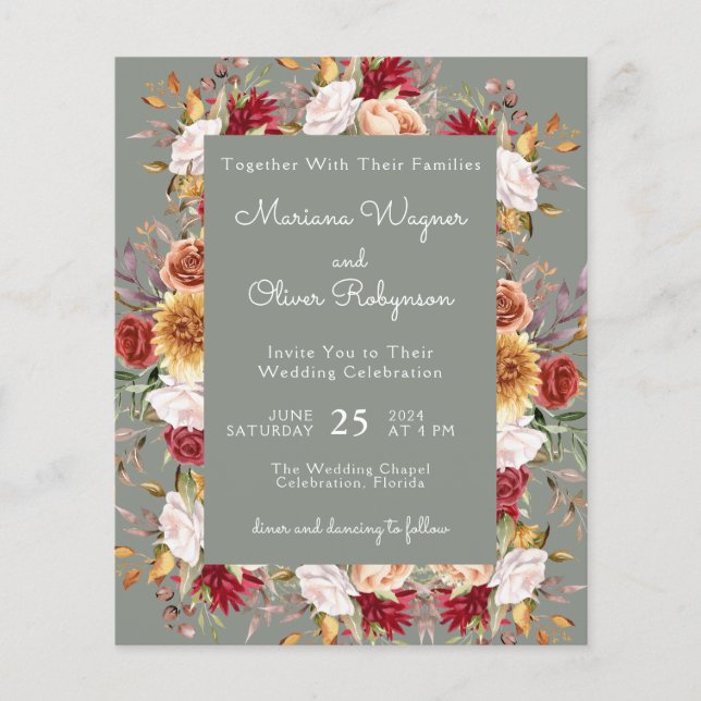 Budget Modern Fall Blommigt Sage Grönt Bröllop (Framsida)