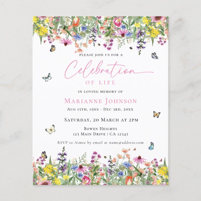 Budget Modern Firande i Blommigt för livet Memoria Flygblad (Framsidan)