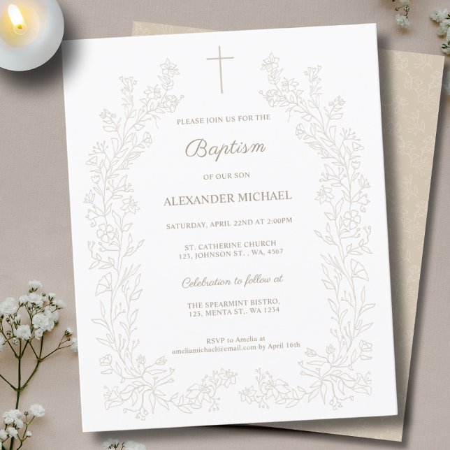 Budget Modern Floral Cross Christian Baptism (Skapare uppladdad)