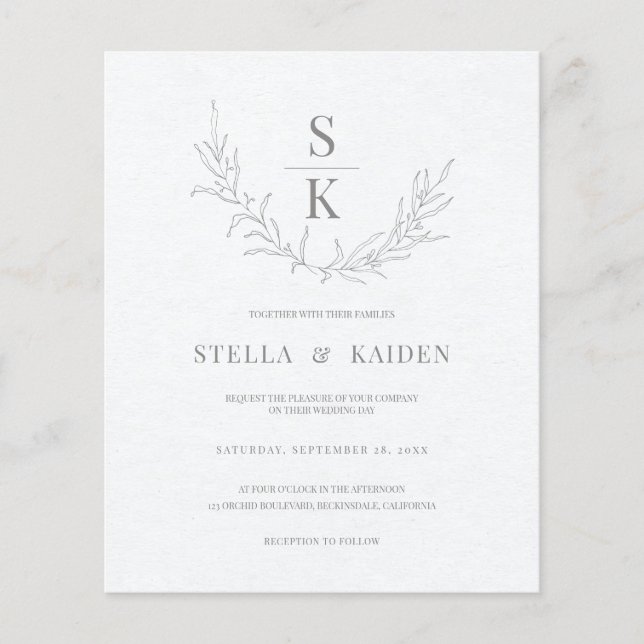 Budget Modern Foliage Sketch Wedding Invitation (Framsida)