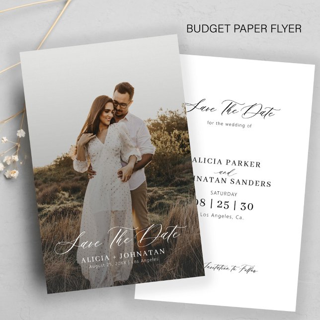 Budget modern foto elegant bröllop spara datum flygblad (Skapare uppladdad)