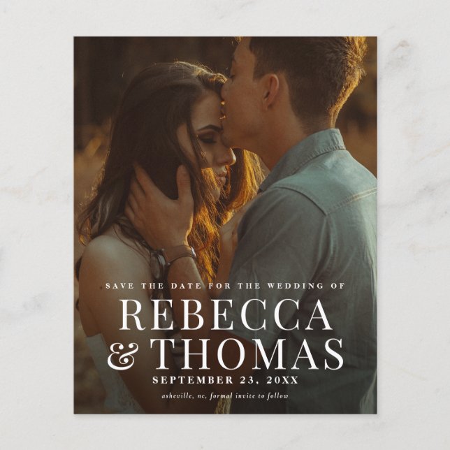 Budget Modern Foto Överlägg Bröllop Spara Datum (Framsida)