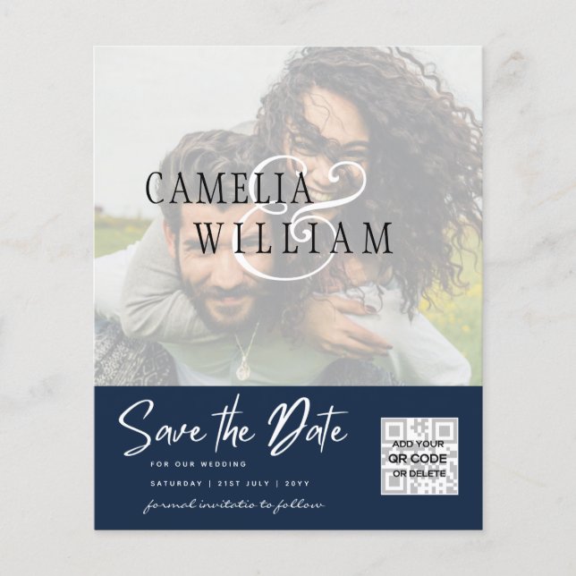 BUDGET Modern FOTO Spara datum QR-KOD RSVP Flygblad (Framsidan)