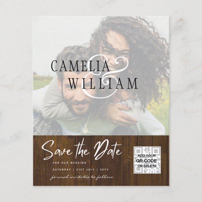 BUDGET Modern FOTO Spara datum QR-KOD RSVP Flygblad (Framsidan)