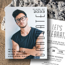 BUDGET Modern fotoGRAD-inbjudan med svart skript