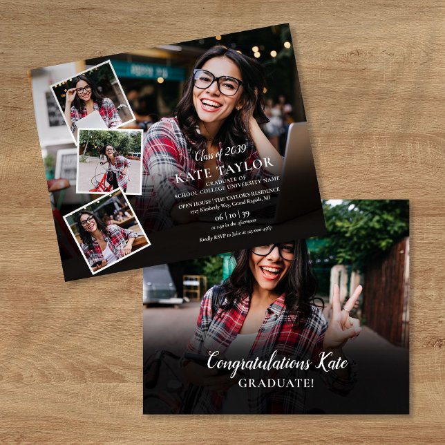 Budget Modern Fotokollage Examen Inbjudan (Budget Modern Photo Collage Graduation Invitation)