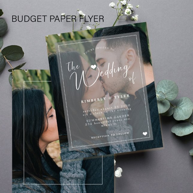 Budget modern fototransparent bröllopsinbjudan flygblad (Skapare uppladdad)
