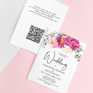 Budget Modern Fuchsia Rosa Blommigt QR Code Bröllo