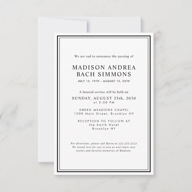 Budget Modern Funeral Service Firande of Life Anteckningskort (Framsida)
