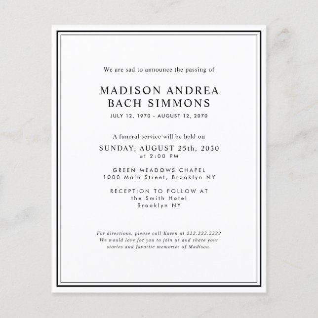 Budget Modern Funeral Service Firande of Life Flygblad (Framsidan)