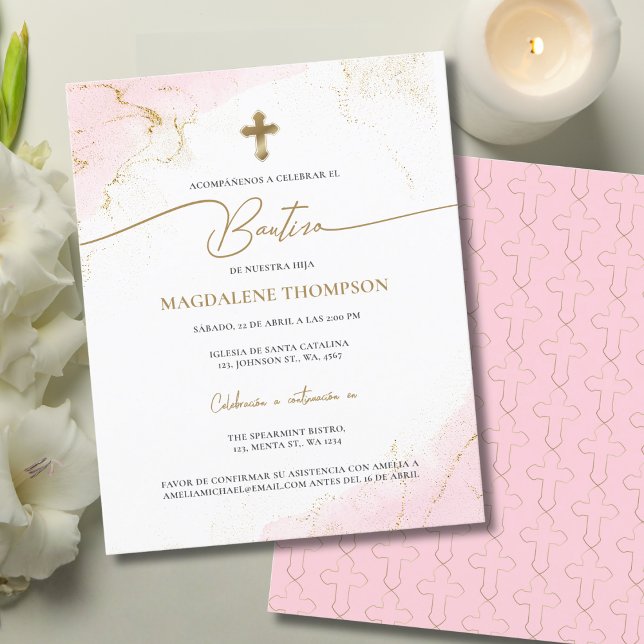 Budget Modern Gold Cross Girl Bautizo Pink (Skapare uppladdad)