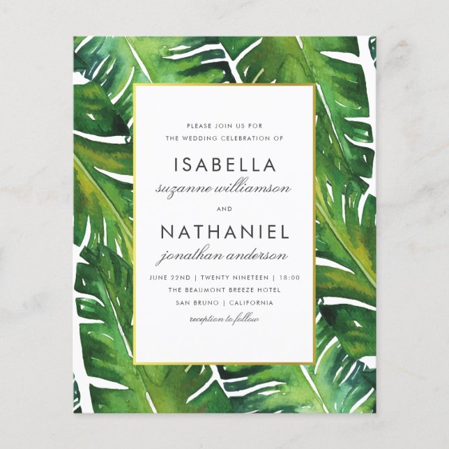 Budget Modern Grönt Tropical Löv Bröllop (Framsida)